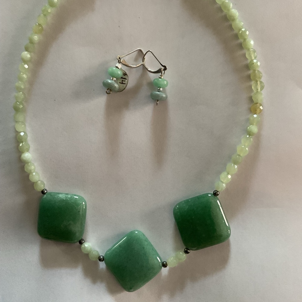 Elegant 925 Sterling and Jade necklace with matching Earrings